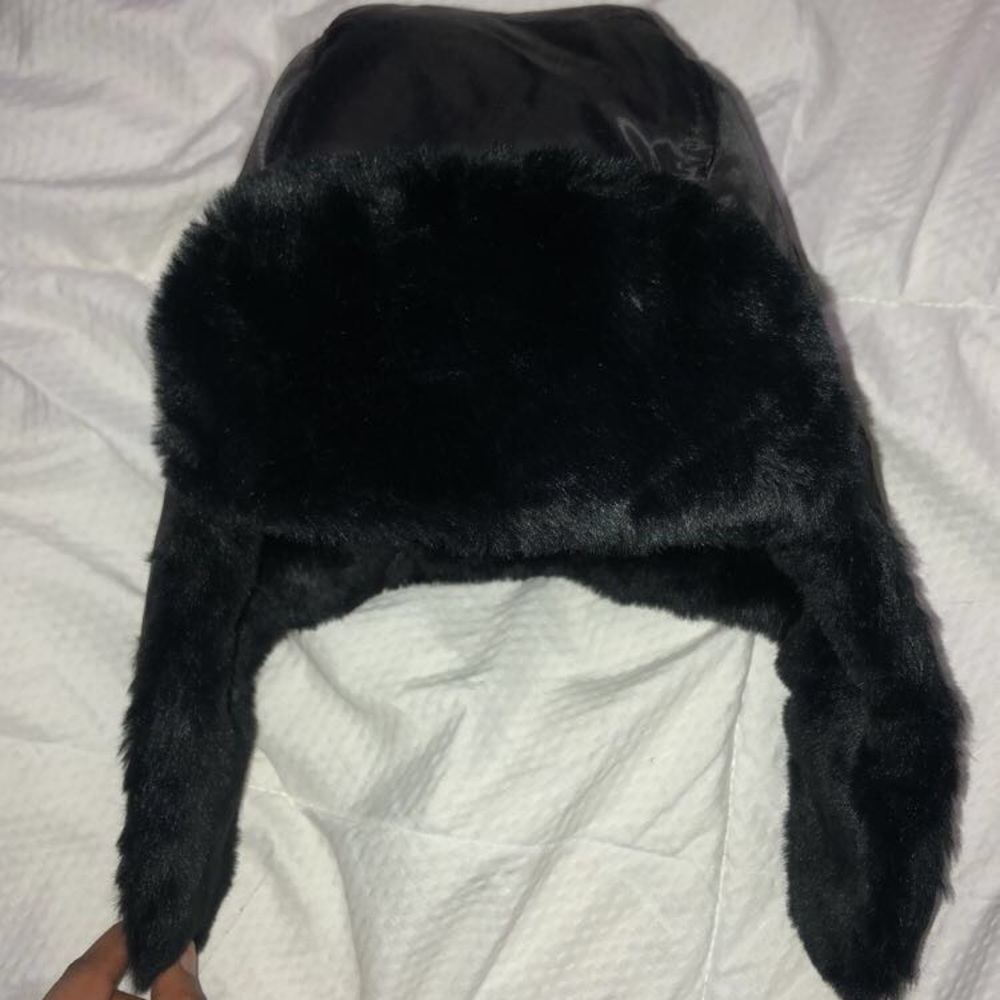 Black ushanka hat with faux fur